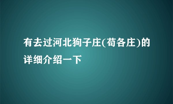 有去过河北狗子庄(苟各庄)的详细介绍一下