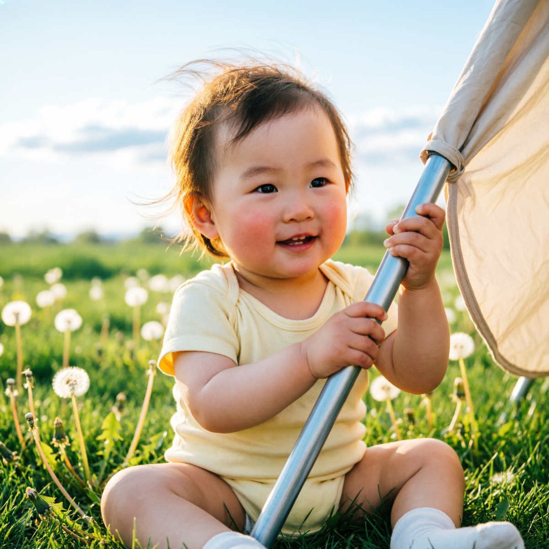 宝宝你帮我握住支起的帐篷是什