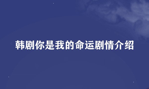 韩剧你是我的命运剧情介绍