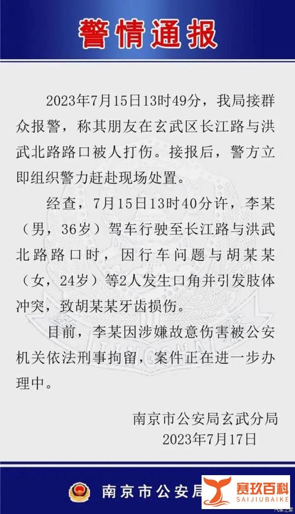 南京街头路怒事件通报:打人者被刑拘