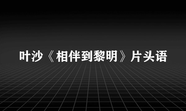 叶沙《相伴到黎明》片头语