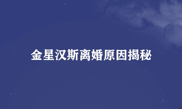 金星汉斯离婚原因揭秘