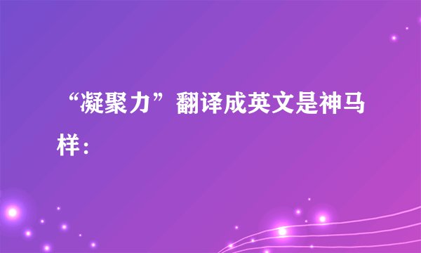 “凝聚力”翻译成英文是神马样：