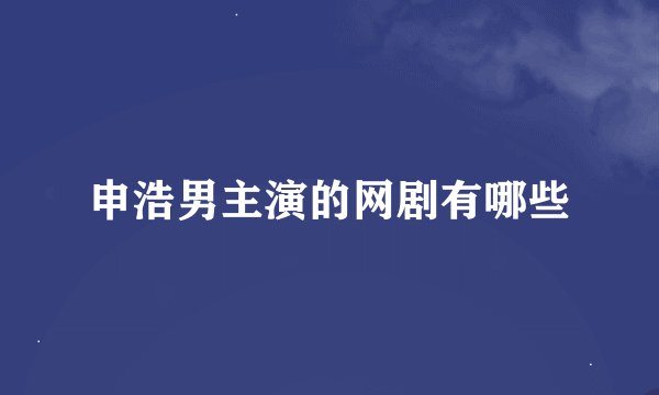 申浩男主演的网剧有哪些
