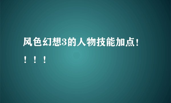 风色幻想3的人物技能加点！！！！