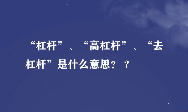 “杠杆”、“高杠杆”、“去杠杆”是什么意思? ?