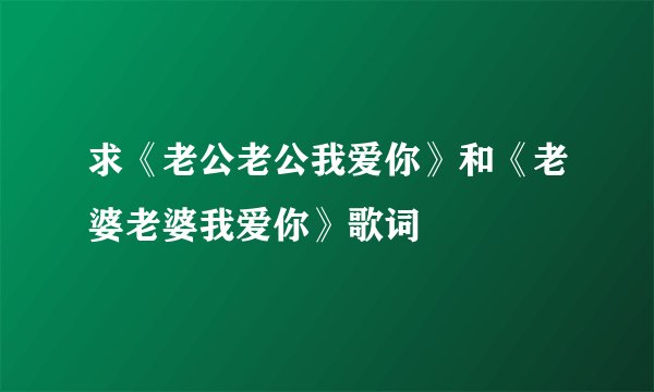 求《老公老公我爱你》和《老婆老婆我爱你》歌词