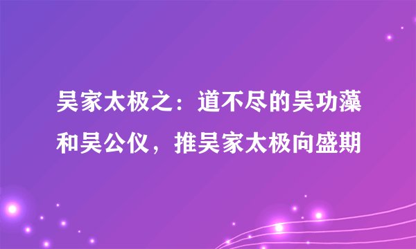 吴家太极之：道不尽的吴功藻和吴公仪，推吴家太极向盛期