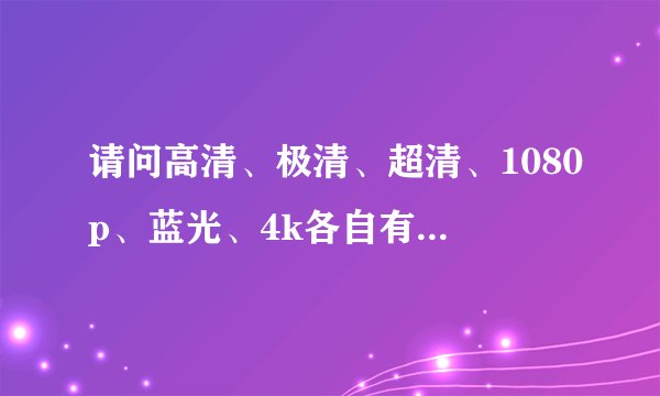 请问高清、极清、超清、1080p、蓝光、4k各自有什么区别?
