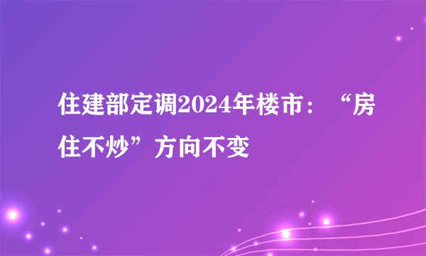 住建部定调2024年楼市：“房住不炒”方向不变