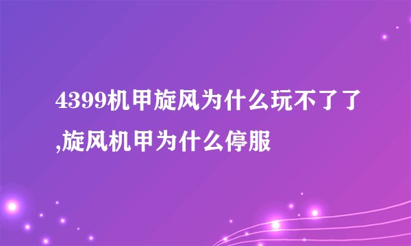 4399机甲旋风为什么玩不了了,旋风机甲为什么停服
