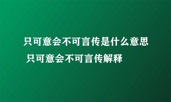 只可意会不可言传是什么意思 只可意会不可言传解释