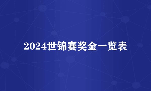 2024世锦赛奖金一览表