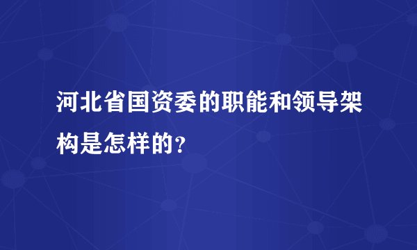 河北省国资委的职能和领导架构是怎样的？