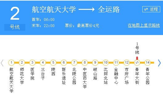 沈阳地铁二号线具体路线