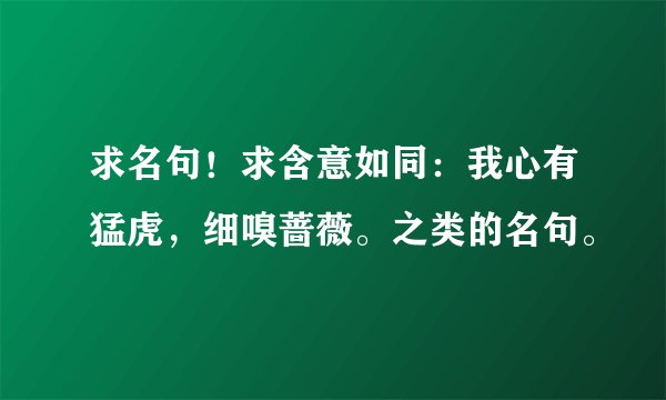 求名句！求含意如同：我心有猛虎，细嗅蔷薇。之类的名句。