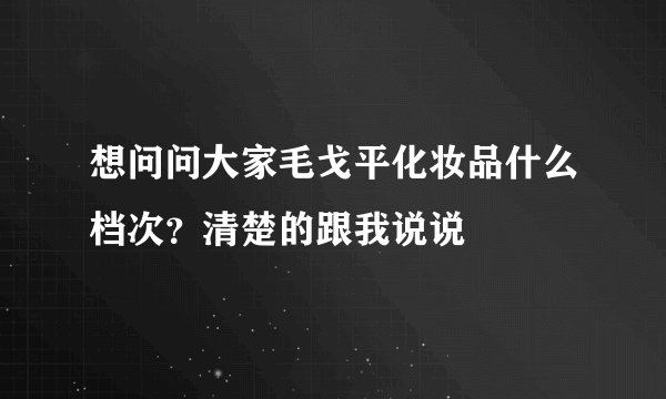 想问问大家毛戈平化妆品什么档次？清楚的跟我说说