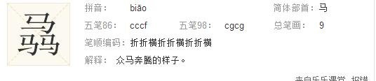 班上新来一位学生，名字叫“马騳骉”。开学点名了，班主任不知怎么念，就说 : 马叉叉到了没？语文老师