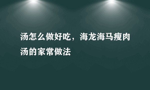 汤怎么做好吃,海龙海马瘦肉汤的家常做法