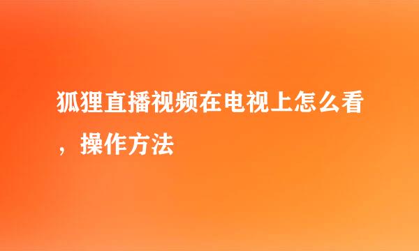 狐狸直播视频在电视上怎么看，操作方法