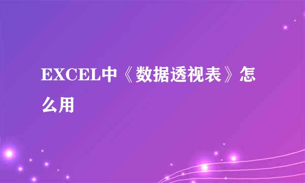 EXCEL中《数据透视表》怎么用