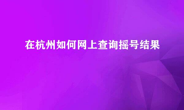 在杭州如何网上查询摇号结果