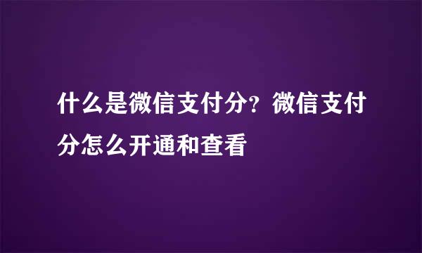 什么是微信支付分？微信支付分怎么开通和查看
