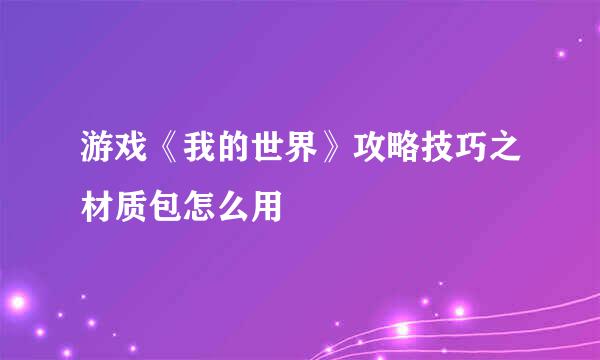 游戏《我的世界》攻略技巧之材质包怎么用