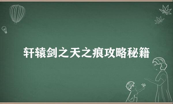 轩辕剑之天之痕攻略秘籍