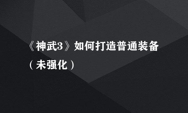 《神武3》如何打造普通装备（未强化）