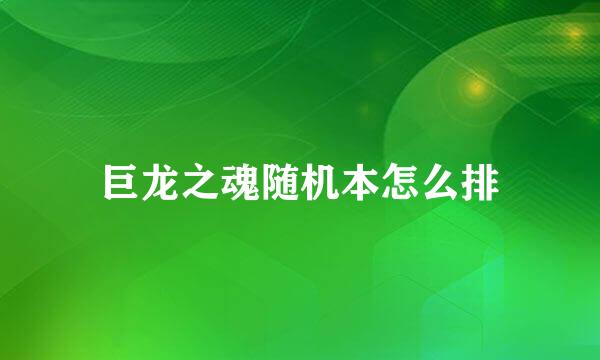 巨龙之魂随机本怎么排