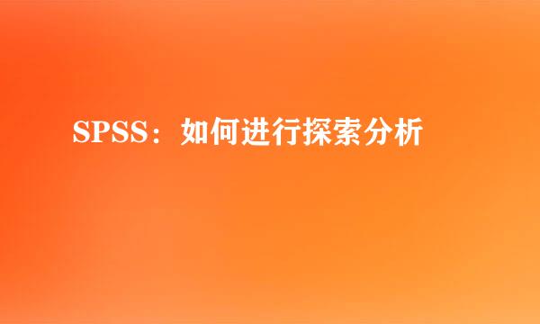 SPSS：如何进行探索分析