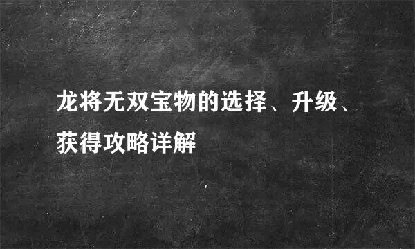 龙将无双宝物的选择、升级、获得攻略详解
