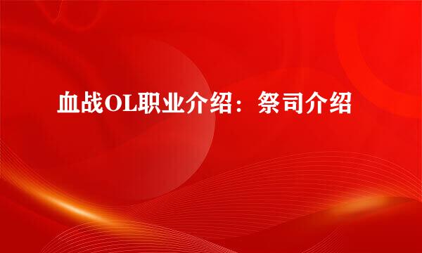 血战OL职业介绍：祭司介绍